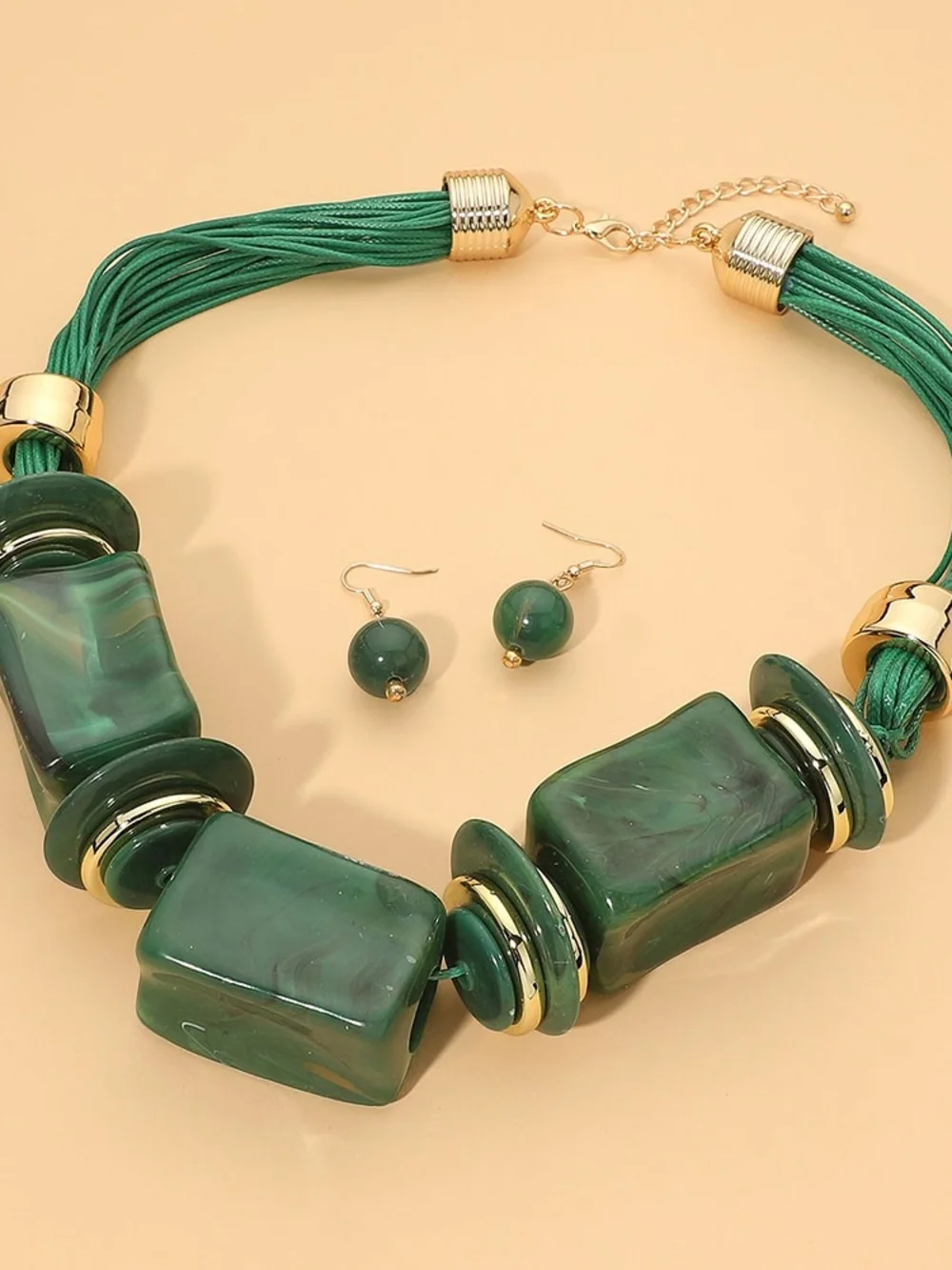 Hunter Green Statement Necklace and Earring Set